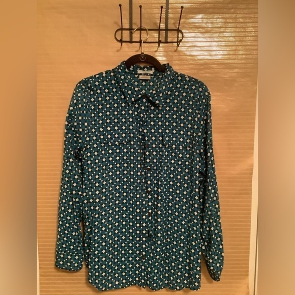 VAN HEUSEN ~ BLOUSE~TEAL GEO~XL